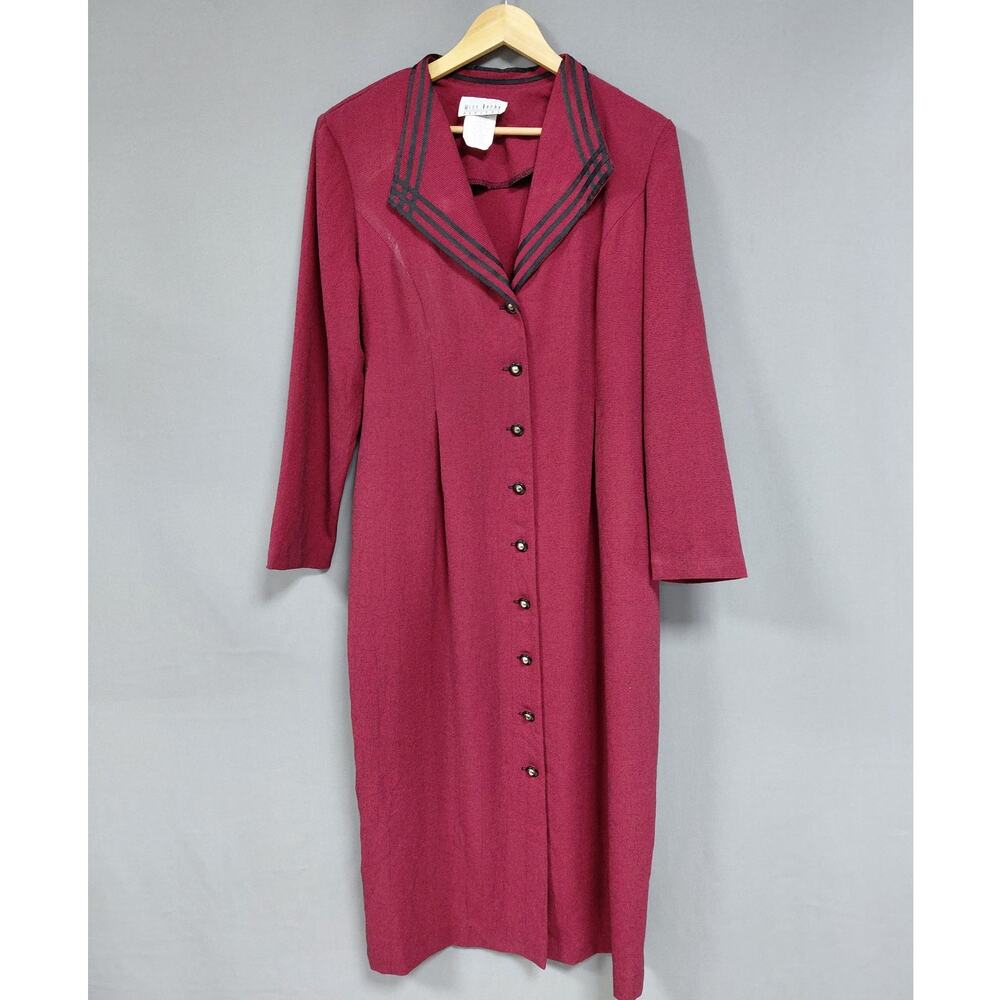 Miss Dorby PETITES Burgundy Button-Up Dress Solid Women Size 12P